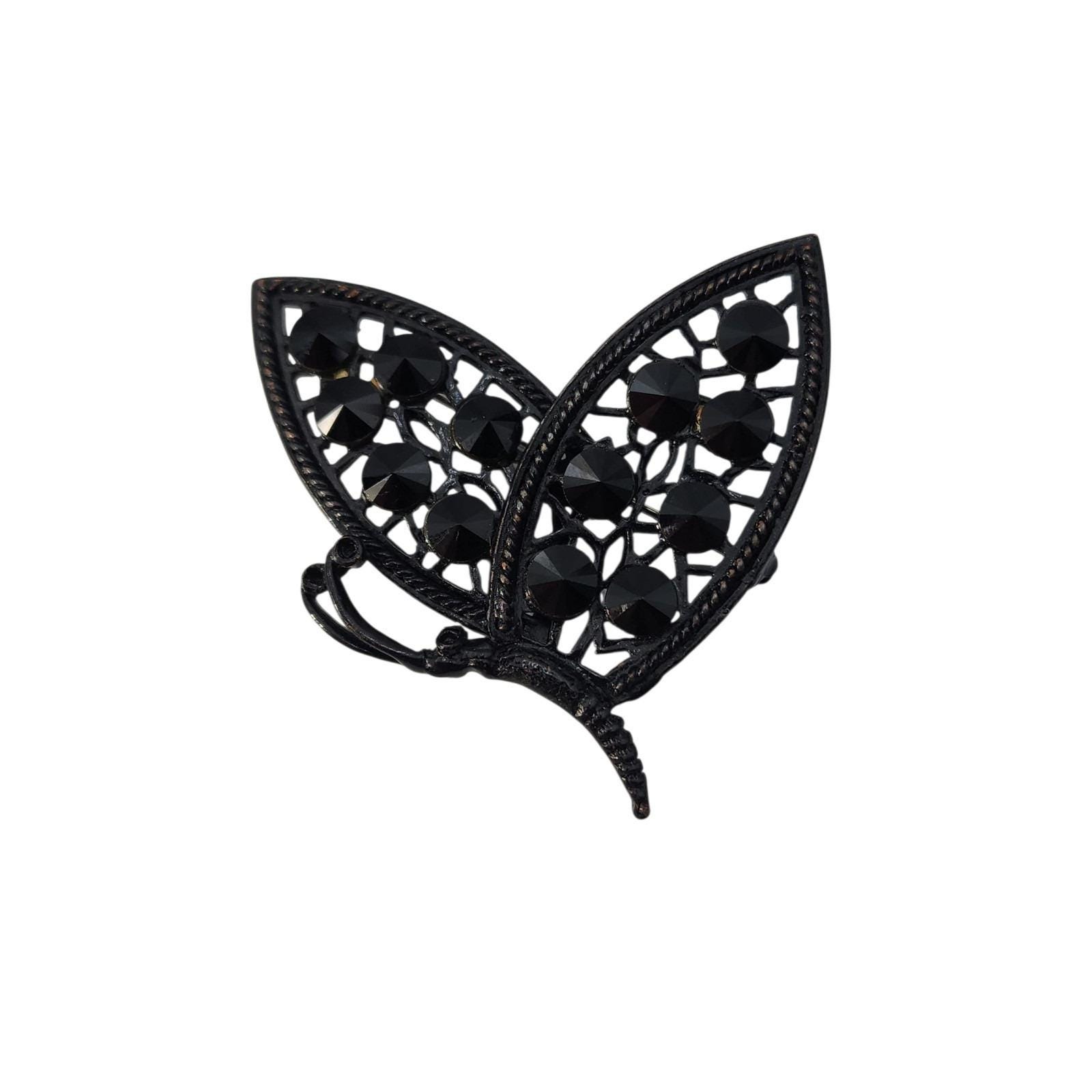 Vintage Signed Weiss All Black Rhinestone Butterfly Insect Brooch Pin 60$